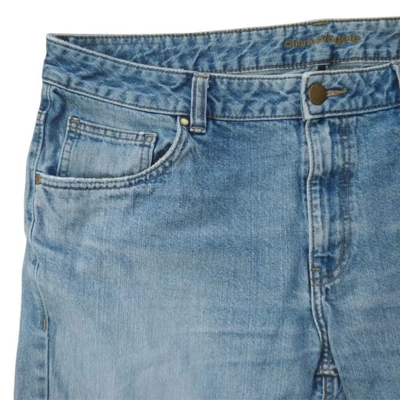 Charles Vogele Denim Jean Cutoffs Light Distressing Comfort Waist Straight  Leg - Picture 3 of 9